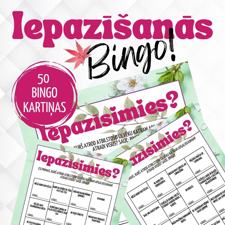 Spēle "Iepazīšanās Bingo", digitāls PDF fails